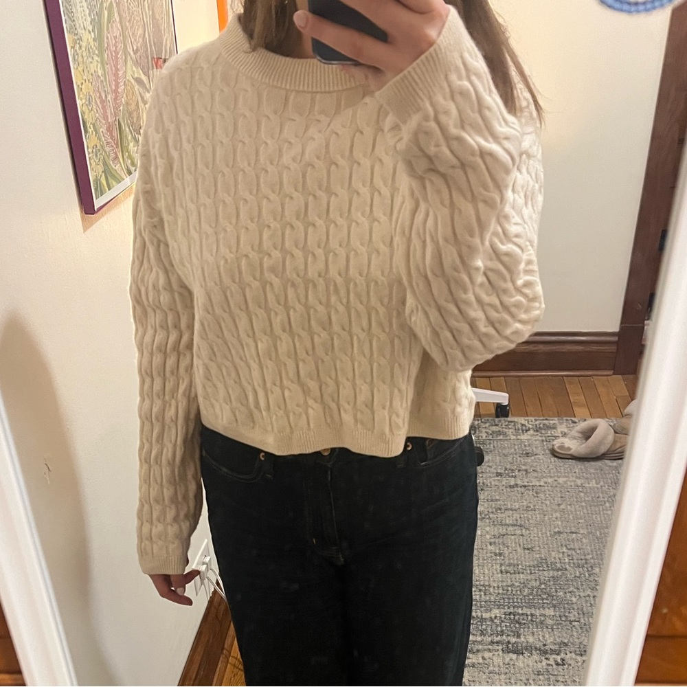 100% merino wool cropped sweater - & Other Stories Cream Cable Knit Sweater